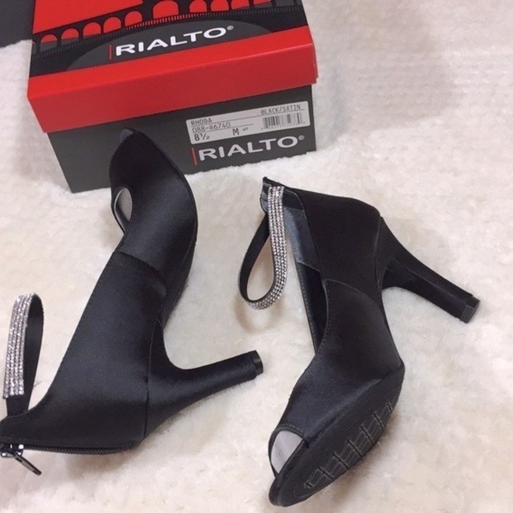 New in Box Rialto Rhodo Black/Satin Crystal‎ Accent Evening Heels Women Size 8.5 - Picture 2 of 8